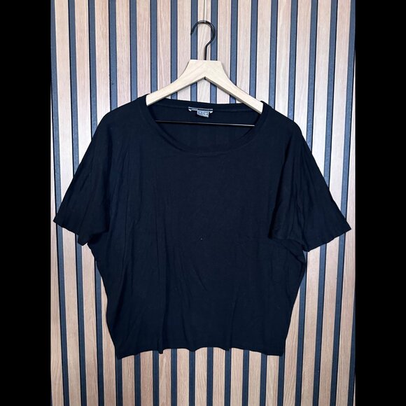 Vince Top Small Womens Black Round Neck Oversized Shirt Cropped - Picture 1 of 5